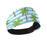 Blue White Striped Coconut Palm no slip fabric headbands Elastic hairbands for women's hair for Volleyball basketball Gym cintas para el pelo de mujer