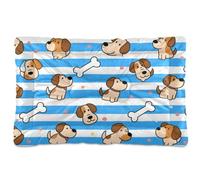 Blue White Striped Dog Bone Dog Beds Crate Pad Soft Comfortable Anti-Slip Bottom Pet Mat for Large Jumbo Medium Small Dogs 36" x 24"