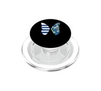 Blue White Striped Floral Butterfly Art PopSockets PopGrip for MagSafe