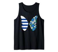 Blue White Striped Floral Butterfly Art Tank Top