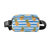 Blue White Striped Fruit Pineapple Fashion Waist Bag Fanny Pack for Men Women Waterproof Crossbody Sport Bag with Adjustable Strap for Travel Running Hiking