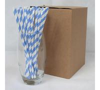 Blue & White Striped Paper Straws 6mm x 200mm (8") - Pack Size 500 - Food Safe/PFAS Free/Biodegradable/Suitable for All Occasions