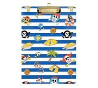 Blue White Striped Pirate Skull Acrylic Fancy clipboard Standard Letter A4 Size Hard Board for First Year Teacher Must Haves Gold 12x9in Tablas para escribir