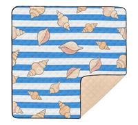 Blue White Striped Sea Shell Cute Foldable Baby Playmat for Indoor Outdoor Lightweight Foldable Baby Play Tummy Time Mat for Babies Infants Toddlers, 50'' x 50''para juegos de