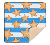 Blue White Striped Sea Star Soft Padded mat for Baby to Play on Floor for Indoor Outdoor Non-Toxic Foldable Kicking Mat for Babies Infants Toddlers, 50'' x 50''alfombra de juegos