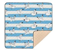 Blue White Striped Seagull Cute Foldable mat for Baby to Play on Floor for Indoor Outdoor 1-Piecing Foldable Kicking Mat for Baby Kids Toddlers Infants, 50'' x 50''tapete Piano para
