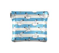 Blue White Striped Seagull Women's Leather Coin Purse Wallet Portable Cosmetic Bags for Purse for Girls Ladies Handbag
