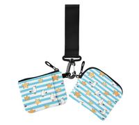 Blue White Striped Starfish Seagull Women's Coin Wallet Card Holder Small Portable Business Card Case Money Organizer with Keychain for Work Travel 2 Pcs, Blue white striped starfish Seagull, One Size