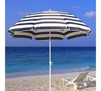 Blue White Stripes 1.8M Outdoor Beach Parasol with Tilt Mechanism Sun Protection Umbrella for Garden Patio and Camping