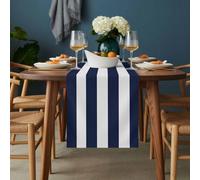 Blue White Stripes Table Runner 13x120 inch Sea Blue Striped Modern Style Cotton Linen Dining Table Runner Ideal for Dresser Kitchen Coffee Tables - Machine Washable
