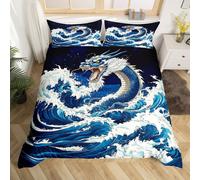 (Blue White, Super King(No Comforter)) Double Phoenix Duvet Cover Dreamy Wild Animal Bedding Set Nature Jungle Comforter Cover For Kids Boys Girls Room Decor,Woodland Plant Flower