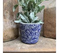 Blue & White Swirly Flowers Floral Dutch Pot, Ceramic Rustic Dutch Pot, Crackle Glaze Terracotta Pot, Succulent Planter, Indoor House Plant Pot, White Pot, Blue Pot