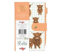 (Blue & White Tartan) Highland Cow Slim Notebook with Pen A6 Pocket Notepad