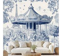 Blue White Toile De Jouy Mural Fantasy Carousel Wallpaper 300x210 cm French Architecture Non-Woven Wall Paper Peel and Stick Wall Art for Bedroom Living Room Home Decor Dg52n