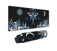 Blue White Trippy Mushroom Moth Butterfly Mouse Pad XL Extended Desk Mat, Non Slip Rubber Base Stitched Edge Gaming Pc Desktop Large Mice Pad,31.5 x 11.8 Inch