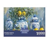 Blue White Vases Still Life Premium Paper Material Fun Brain Teaser Game, Perfect for Evening Relaxation And Holiday Indoor Activities 38x26cm/1000pcs
