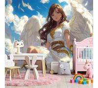 Blue White Wall Mural Photo Wallpaper 118" x 83", HD 3D Anime Angel Cloud Print Non-Woven Photo Wallpaper, Modern Living Room Bedroom TV Backdrop Wall Decoration