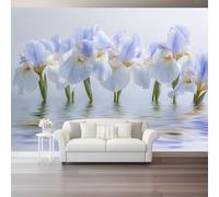 Blue White Wallpaper - Elegant Close-Up Water Surface Irises Wall Mural - Wall Murals for Office Living Room Bedroom Sofa TV Background Mural - Photo Wallpaper & Home Decor Art - 250 x 175 cm (W x H)