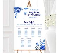 Blue & White Watercolour Floral Personalised Wedding Seating Table Plan