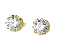 Blue/White Zircon Earrings in Crown Setting 18k Gold Plated 925 Silver Cubic Zirconia Halo Earrings for Women Men CZ Crystal Hypoallergenic Stud Earring for Wedding Brides Gift