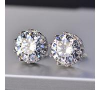Blue/White Zircon Earrings in Crown Setting 18k Gold Plated 925 Silver Cubic Zirconia Halo Earrings for Women Men CZ Crystal Hypoallergenic Stud Earring for Wedding Brides Gift