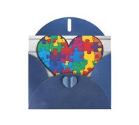 Blue WHJSHOP Autism Awareness Puzzle Pieces Heart Prints Greeting Card - High-End Pearlescent Paper Double Sided Pearl Effect Love Buckle Pearl Paper Envelope