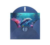 Blue WHJSHOP Beautiful Underwater World Dolphins Coral Prints Greeting Card - High-End Pearlescent Paper Double Sided Pearl Effect Love Buckle Pearl Paper Envelope