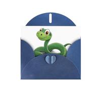 Blue WHJSHOP Cartoon little green snake Prints Greeting Card - High-End Pearlescent Paper Double Sided Pearl Effect Love Buckle Pearl Paper Envelope