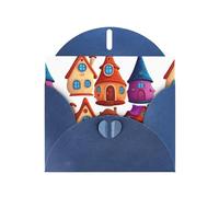 Blue WHJSHOP Cartoon Magic House Prints Greeting Card - High-End Pearlescent Paper Double Sided Pearl Effect Love Buckle Pearl Paper Envelope