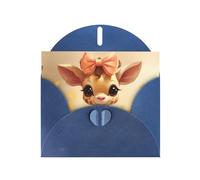 Blue WHJSHOP Cute bow giraffe Prints Greeting Card - High-End Pearlescent Paper Double Sided Pearl Effect Love Buckle Pearl Paper Envelope