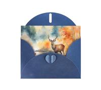 Blue WHJSHOP Deer by the river Prints Greeting Card - High-End Pearlescent Paper Double Sided Pearl Effect Love Buckle Pearl Paper Envelope