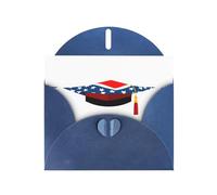 Blue WHJSHOP Doctoral hat and national flag Prints Greeting Card - High-End Pearlescent Paper Double Sided Pearl Effect Love Buckle Pearl Paper Envelope