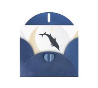 Blue WHJSHOP Dolphin Crossing the Moon Prints Greeting Card - High-End Pearlescent Paper Double Sided Pearl Effect Love Buckle Pearl Paper Envelope