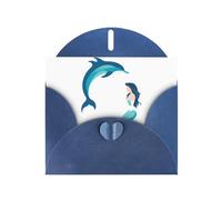 Blue WHJSHOP Dolphins and Mermaids Prints Greeting Card - High-End Pearlescent Paper Double Sided Pearl Effect Love Buckle Pearl Paper Envelope