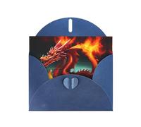 Blue WHJSHOP Dragon King in Fire Prints Greeting Card - High-End Pearlescent Paper Double Sided Pearl Effect Love Buckle Pearl Paper Envelope