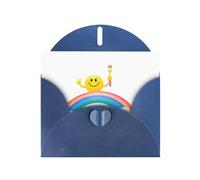 Blue WHJSHOP Draw a rainbow smiley face Prints Greeting Card - High-End Pearlescent Paper Double Sided Pearl Effect Love Buckle Pearl Paper Envelope