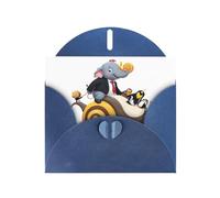 Blue WHJSHOP Elephant and penguin riding a snail Prints Greeting Card - High-End Pearlescent Paper Double Sided Pearl Effect Love Buckle Pearl Paper Envelope