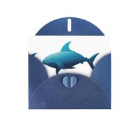 Blue WHJSHOP Fantasy life in the ocean Prints Greeting Card - High-End Pearlescent Paper Double Sided Pearl Effect Love Buckle Pearl Paper Envelope