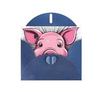 Blue WHJSHOP Funny Pink Pig Face Prints Greeting Card - High-End Pearlescent Paper Double Sided Pearl Effect Love Buckle Pearl Paper Envelope