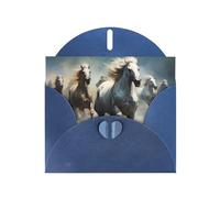 Blue WHJSHOP Horses running wild in the river Prints Greeting Card - High-End Pearlescent Paper with Double-Sided Pearl Effect
