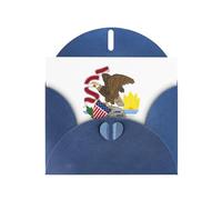 Blue WHJSHOP Illinois State Flag Prints Greeting Card - High-End Pearlescent Paper Double Sided Pearl Effect Love Buckle Pearl Paper Envelope