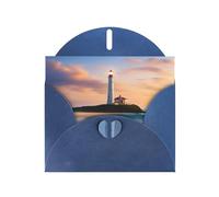Blue WHJSHOP Lighthouse Beach Prints Greeting Card - High-End Pearlescent Paper Double Sided Pearl Effect Love Buckle Pearl Paper Envelope