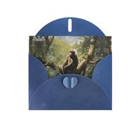 Blue WHJSHOP Monkey sitting on a tree Prints Greeting Card - High-End Pearlescent Paper Double Sided Pearl Effect Love Buckle Pearl Paper Envelope