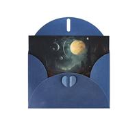 Blue WHJSHOP Moon Stars and Planets Prints Greeting Card - High-End Pearlescent Paper Double Sided Pearl Effect Love Buckle Pearl Paper Envelope