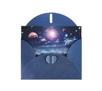 Blue WHJSHOP Outer Space Planets Prints Greeting Card - High-End Pearlescent Paper Double Sided Pearl Effect Love Buckle Pearl Paper Envelope