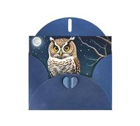 Blue WHJSHOP Owl at Night Prints Greeting Card - High-End Pearlescent Paper Double Sided Pearl Effect Love Buckle Pearl Paper Envelope