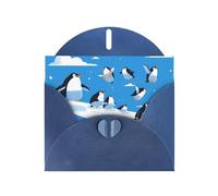 Blue WHJSHOP penguins on the iceberg Prints Greeting Card - High-End Pearlescent Paper Double Sided Pearl Effect Love Buckle Pearl Paper Envelope