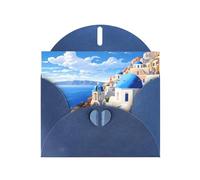 Blue WHJSHOP Santorini Greek Island sea View Prints Greeting Card - High-End Pearlescent Paper Double Sided Pearl Effect Love Buckle Pearl Paper Envelope