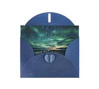 Blue WHJSHOP Sea under the Aurora Borealis Prints Greeting Card - High-End Pearlescent Paper Double Sided Pearl Effect Love Buckle Pearl Paper Envelope