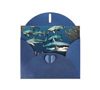 Blue WHJSHOP Sharks under the sea Prints Greeting Card - High-End Pearlescent Paper Double Sided Pearl Effect Love Buckle Pearl Paper Envelope